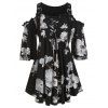 Haut Fleuri Imprimé à Epaule Dénudée de Grande Taille à Lacets - Nuit 1X