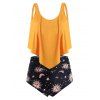 Ensemble de Tankini Lune et Soleil Imprimés de Grande Taille à Volants - Jaune Canard Caoutchouc 4X