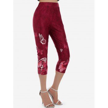 

Butterfly Print Skinny Crop Jeggings, Red wine