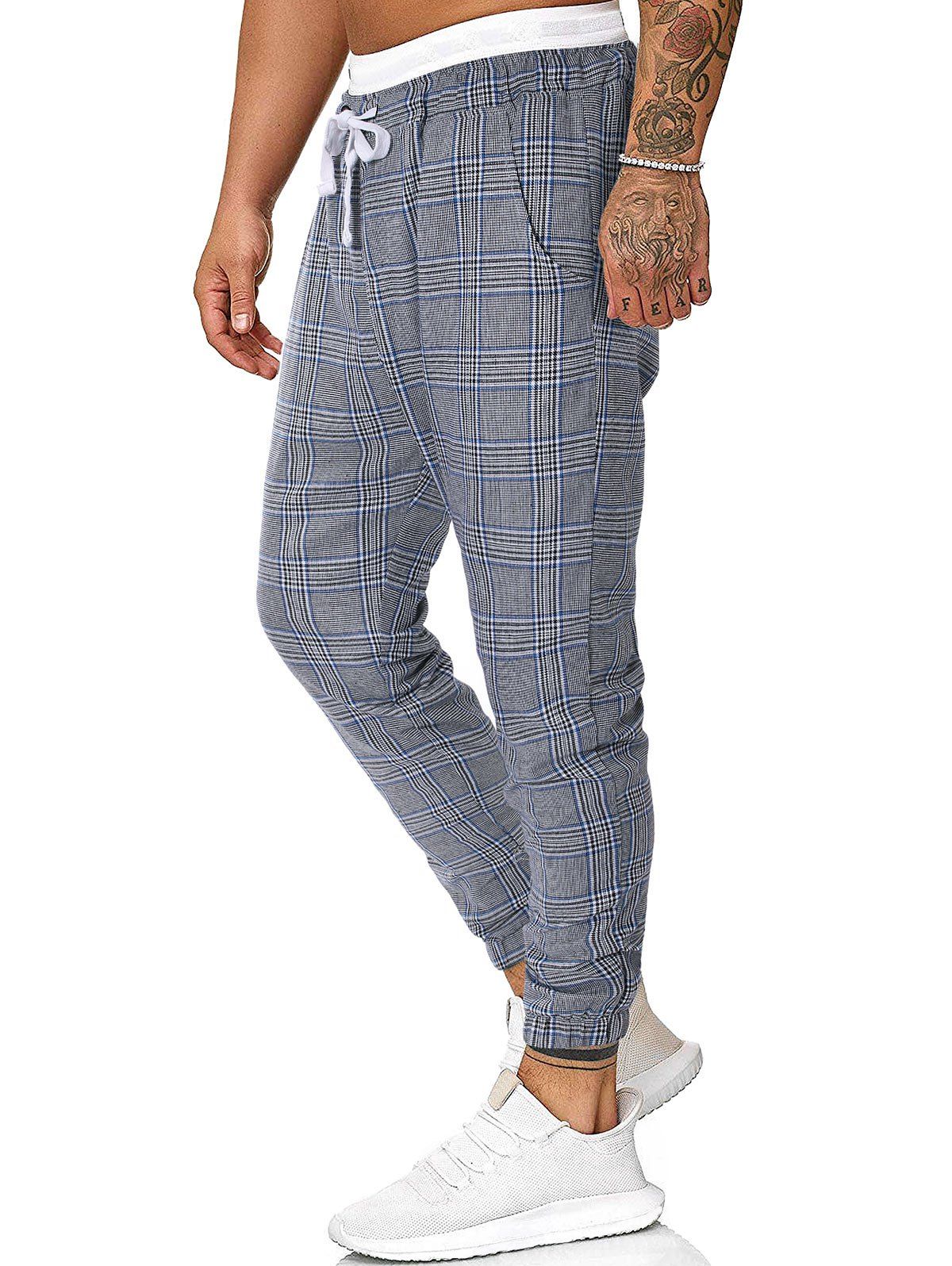 [41% OFF] 2020 Houndstooth Plaid Print Casual Jogger Pants In BLUE GRAY ...