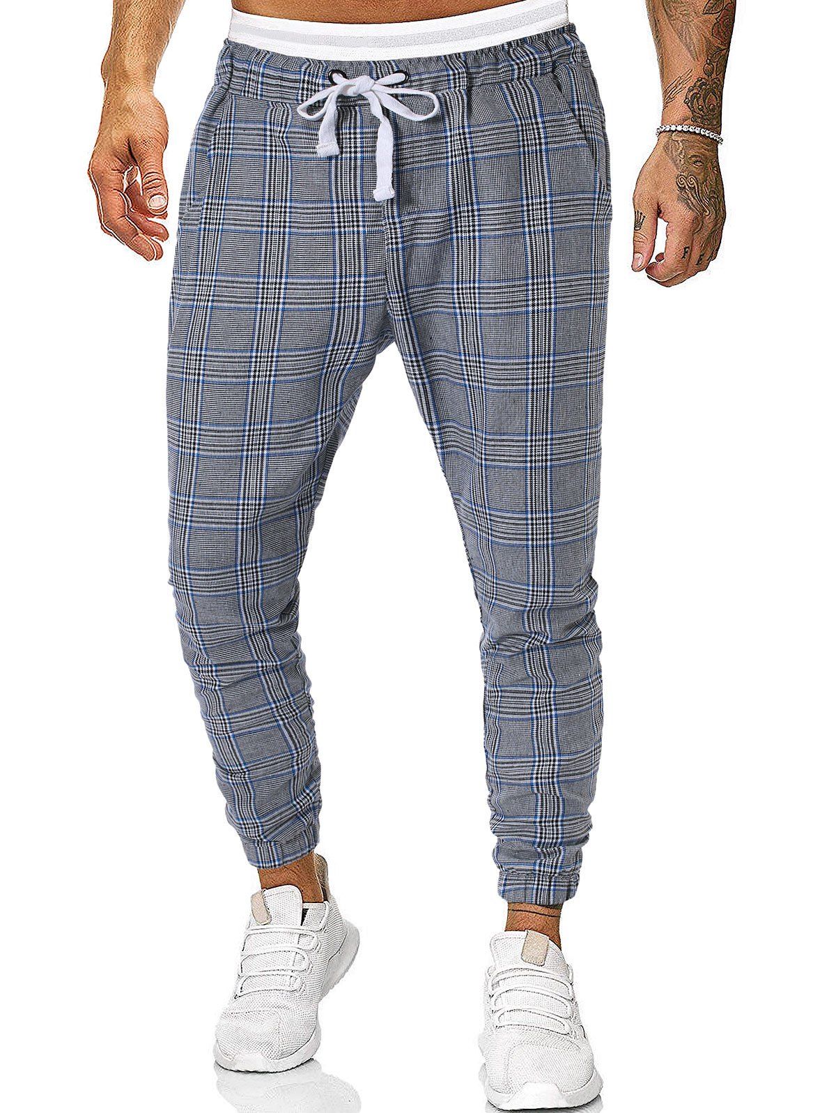 [28% OFF] 2021 Houndstooth Plaid Print Casual Jogger Pants In BLUE GRAY ...
