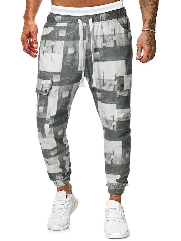 Pantalon de Jogging Décontracté Géométrique Graphique Imprimé en Blocs de Couleurs - multicolor XL