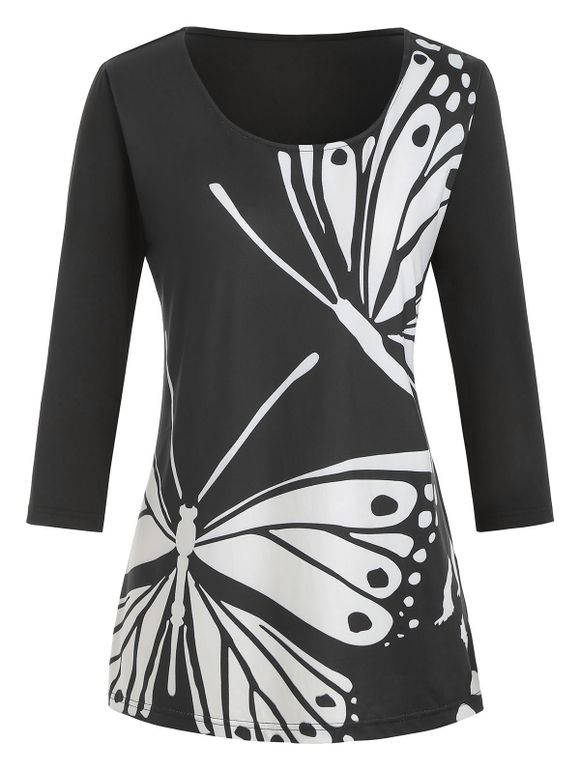 T-shirt Graphique Papillon Imprimé de Grande Taille - Noir L