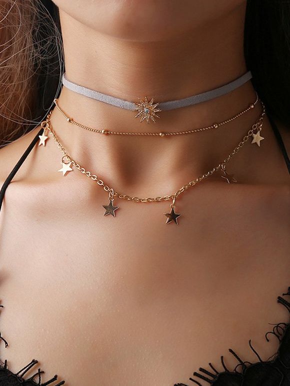 Collier Ras-du-cou Etoile Pendant Superposé - Or 
