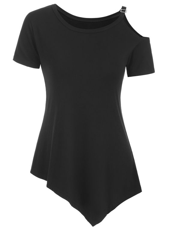 T-shirt Asymétrique Simple à Une Epaule Dénudée - Noir XL