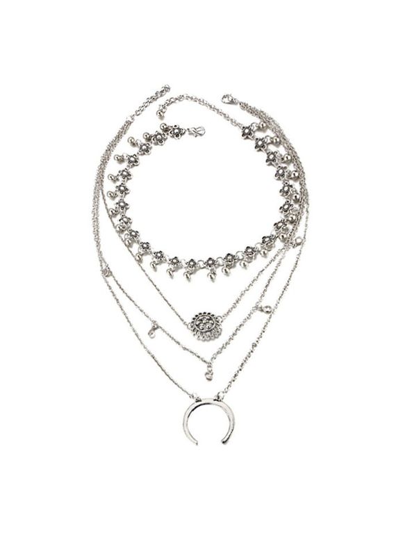 Collier de perles multi-couches de perles de lune - Argent 