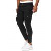 Pantalon de Jogging Décontracté Plissé en Couleur Unie avec Poche à Rabat - Noir 2XL