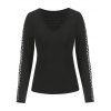 T-shirt en Résille Insérée à Col V - Noir L