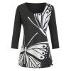 T-shirt Graphique Papillon Imprimé de Grande Taille - Noir 2X