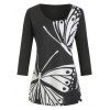 T-shirt Graphique Papillon Imprimé de Grande Taille - Noir 5X