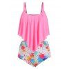 Maillot de Bain Tankini Superposé Peinture Eclaboussée de Grande Taille à Volants - multicolor E 3X