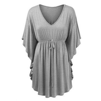 

Butterfly Sleeve V Neck Longline T-shirt, Gray