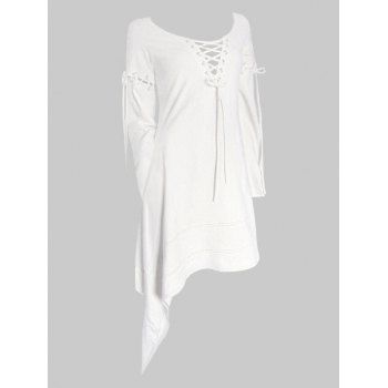 

Plus Size Lace Up Asymmetrical Gothic T-shirt, White
