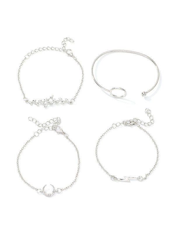 

4Pcs Moon Lightning Leaf Bracelet Set, Silver