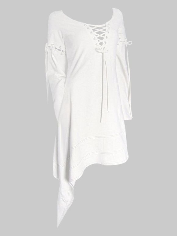 T-shirt Gothique Asymétrique de Grande Taille à Lacets - Blanc L