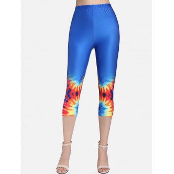 

High Rise Spiral Tie Dye Print Capri Leggings, Cobalt blue