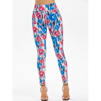 

Allover Flower Print Skinny Leggings, Cornflower blue