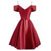 Lustrous Folded Plus Size Cold Shoulder Cocktail Dress - RED 2X