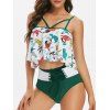 Maillot de Bain Tankini Superposé Imprimé Dinosaure à Lacets - Vert profond L