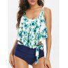 Maillot de Bain Tankini Ceinturé Superposé Fleuri Imprimé - Bleu Marine M