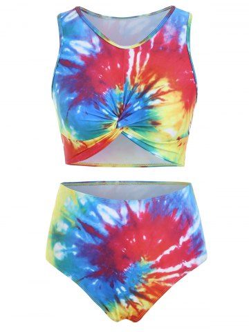 Twist Front Tie Dye Scoop Neck Tankini Swimsuit