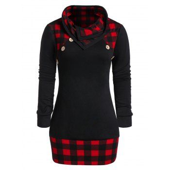 

Plus Size Plaid Panel Tunic Long Sleeve T Shirt, Black