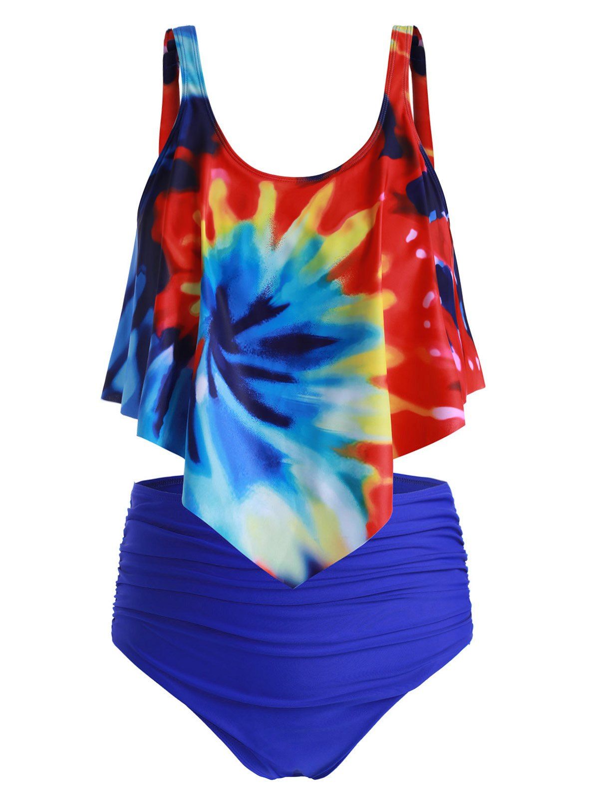 34 Off 2021 Plus Size Ruffled Tie Dye Ruched Tankini Swimsuit In Multicolor C Dresslily