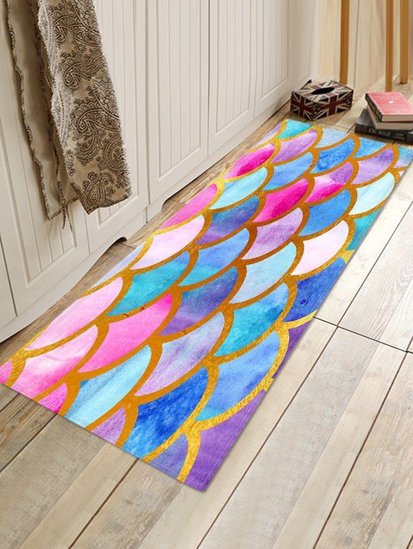 

Fish Scale Colorful Printed Floor Rug, Multi-a