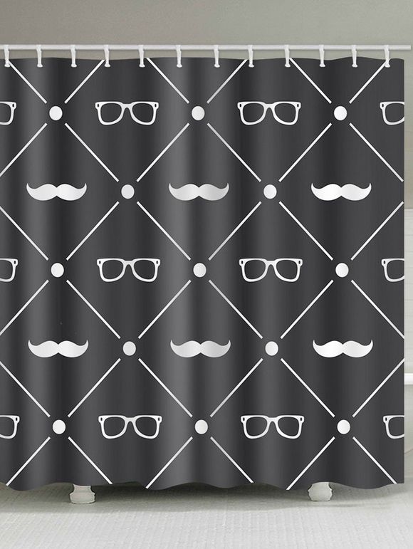 Rideau de Douche Imperméable Moustache et Verre Imprimés pour Salle de Bain - multicolor B 150*180CM