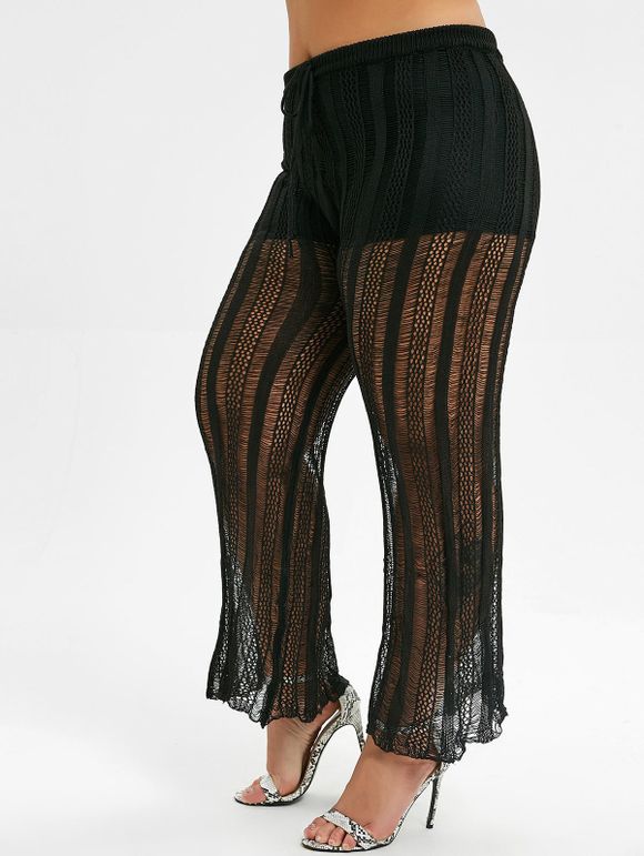 Pantalon Couverture au Crochet à Taille Haute de Grande Taille - Noir 3X