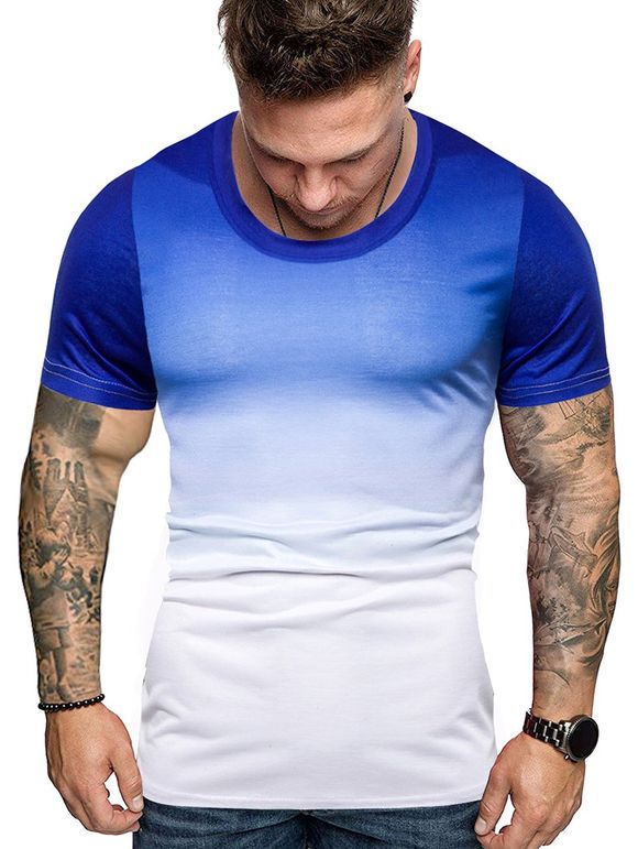 T-shirt Décontracté Ombre Imprimé à Manches Courtes - Bleu Cobalt XL