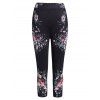 Legging Capri Fleur Imprimée à Taille Haute - Noir XL