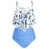 Maillot de Bain Tankini Découpé Cactus Imprimé à Volants - Bleu Ciel XL