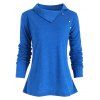 T-shirt Chiné Embelli de Bouton à Col Relevé - Bleu Océan 2XL