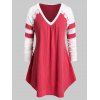 T-shirt Tunique Bicolore Manches Raglan de Grande Taille - Rouge Rose L