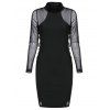 Rivet Embellished Mesh Insert Lace-up Gothic Bodycon Dress - BLACK L