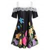 Robe Longueur à Genou Fleurie Imprimée à Epaule Ouverte de Grande Taille - Noir L