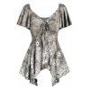 T-Shirt Asymétrique Noué Fleuri Imprimé - Oie grise M