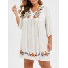 Mini-Robe Droite Fleur Brodée de Grande Taille à Col V - Blanc L