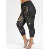 Legging Court Lune et Soleil Imprimés de Grande Taille - Noir 1X