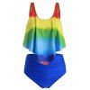 Maillot de Bain Tankini Superposé Teinté à Taille Haute de Grande Taille - multicolor A 3X