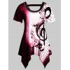 T-shirt Asymétrique Embelli de Chaîne Note de Musique Imprimée de Grande Taille - multicolor B L