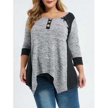 

Plus Size Contrast Trim Criss Cross Space Dye T-shirt, Gray