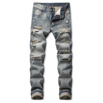 Destroy Wash Faded Long Straight Jeans