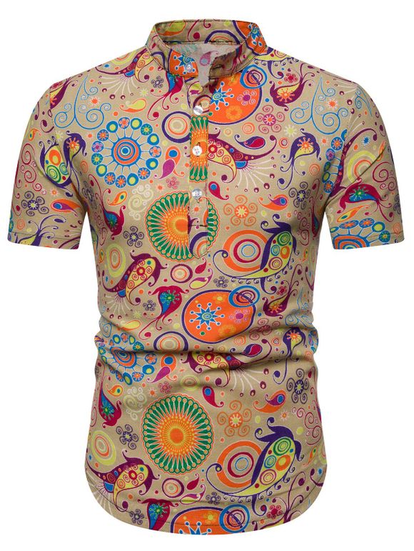 Chemise Cachemire Imprimé à Manches Courtes - Kaki Léger 2XL