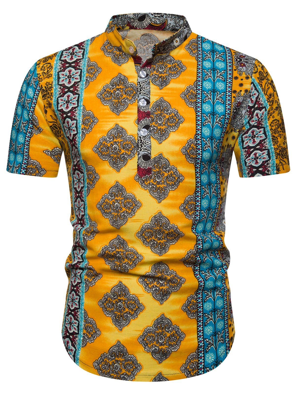 [34% OFF] 2021 Ethnic Geometric Pattern Short Sleeves Shirt In YELLOW ...