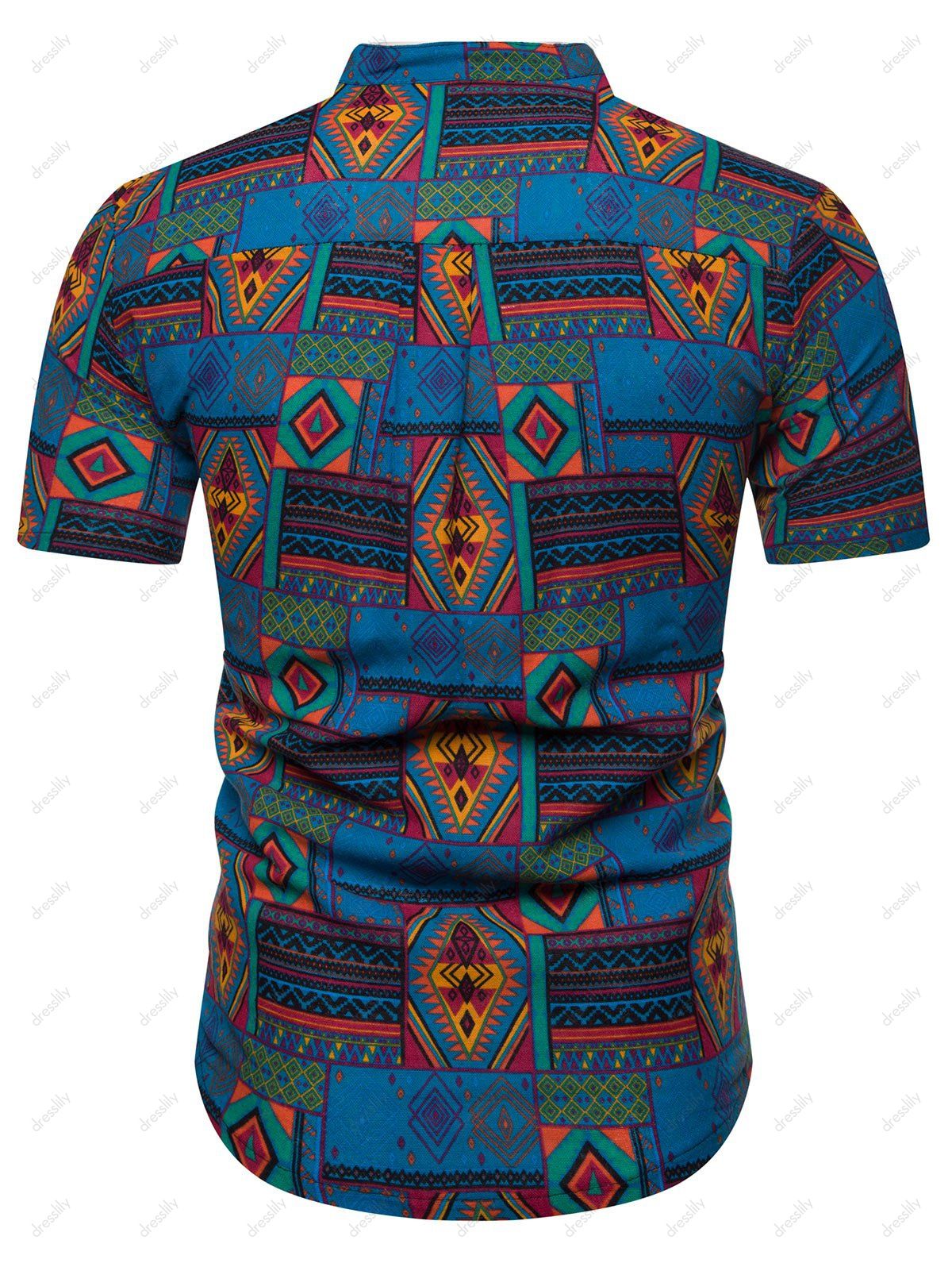 [34% OFF] 2021 Ethnic Geometric Pattern Short Sleeves Shirt In BLUE ...