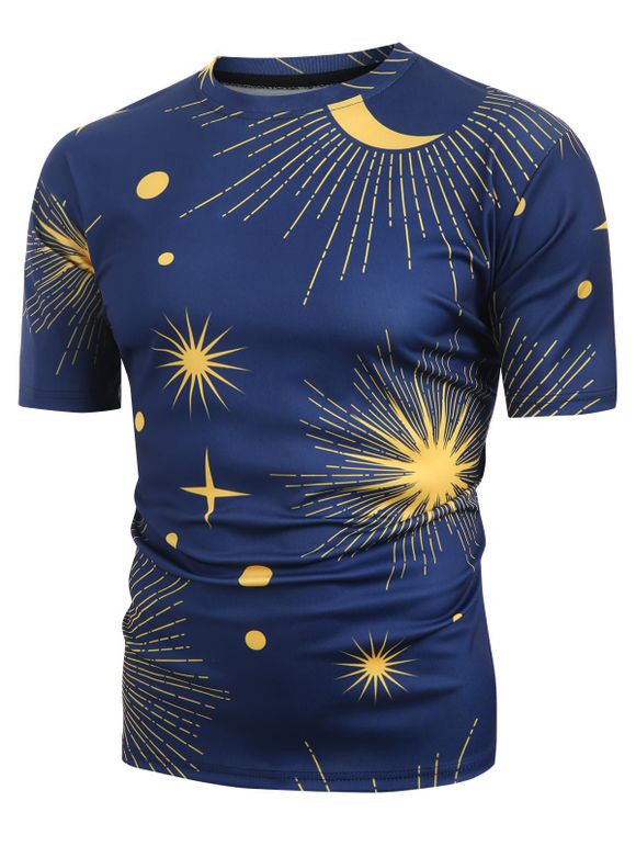 Chemise Lune et de Soleil Imprimés à Manches Courtes - Cadetblue XL
