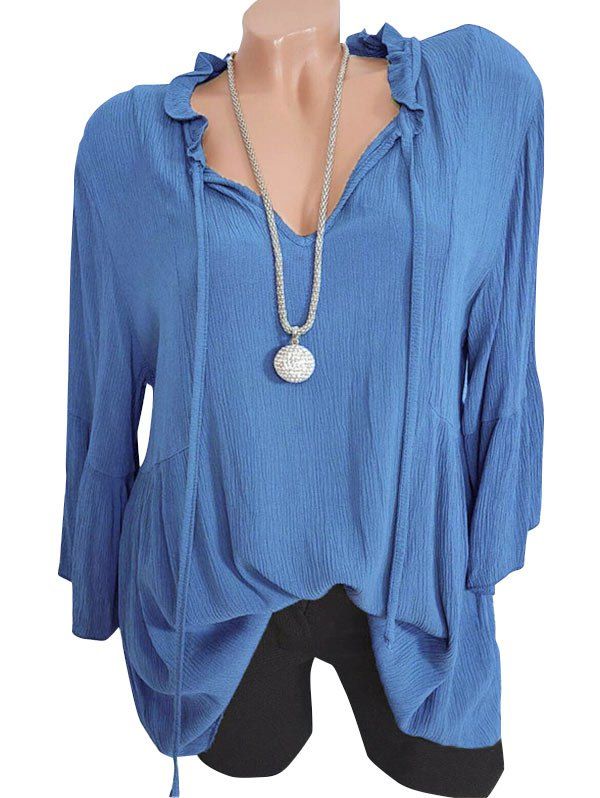 

Tie Ruffled Crinkly Top, Deep sky blue