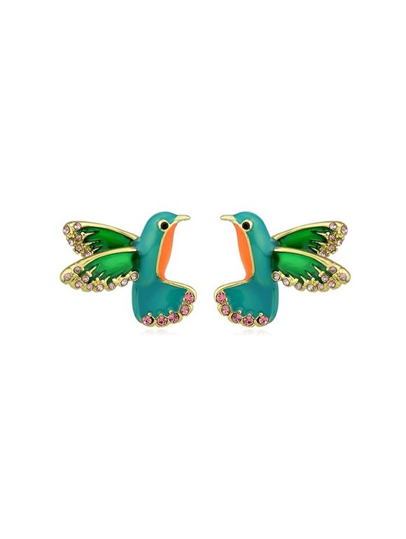 Boucles d'Oreilles Oiseaux Volant Colorées en Faux Diamant - Vert 